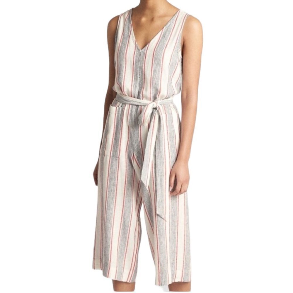 Gap Cream Red Grey Linen Capri Jumpsuit